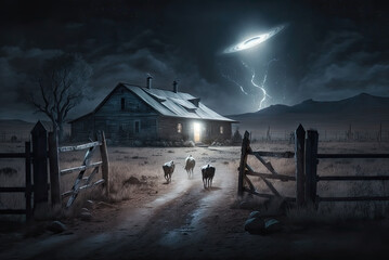 Skinwalker Ranch, UFOs, aliens and cattle . generative ai