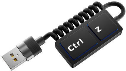 3D Ctrl + Z Shortcut Keyboard With a Coiled Up USB Cable, Undo Concept