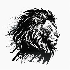 lion head black and white vector, tatoo, Generative Ai