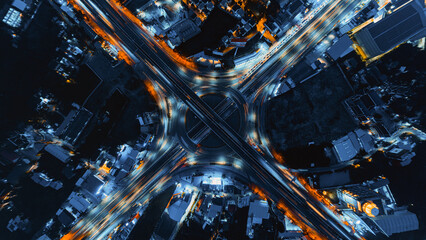 Expressway top view, Road traffic an important infrastructure in Bangkok, Thailand. Night scene.