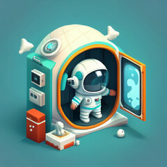 Cute Astronaut Exiting from the spaceship. Generative Ai