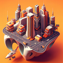 Isometric Futuristic City Illustration. Generative Ai