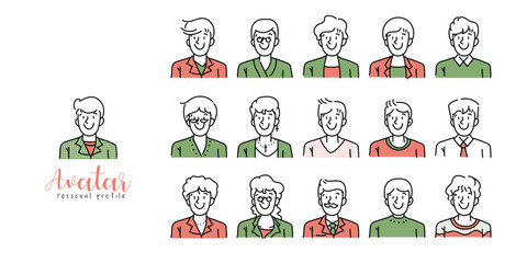 Avatar hand drawn vector illustration  with pale red and asparagus color on white background