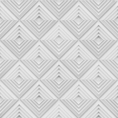 Diamond squares white high and low gradients wall uniqueness on background , Ornament from rectangles, clean design, 3D Illustration.