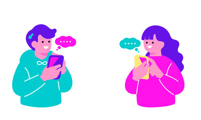 スマートフォンを使う男女のイラスト