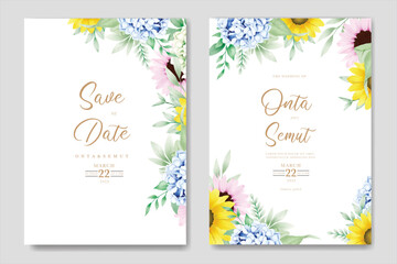 Watercolor Floral wedding invitation card template
