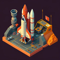 Illustration Lunching Rocket Ship. Start Up Concept. Generative Ai