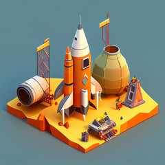 Illustration Lunching Rocket Ship. Start Up Concept. Generative Ai