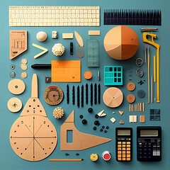 Illustration Mathematics Item. Knolling Concept. Generative Ai