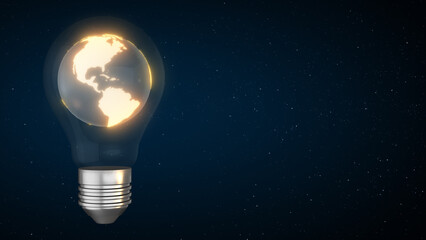 Earth hour day with earth inside light bulb
