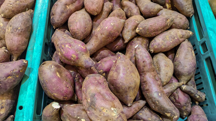 Group of sweet potatoes for sell in market