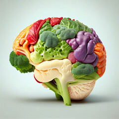 Illustration Of A Human Brain From A Vegetable. Generative Ai