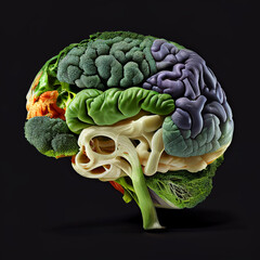 Illustration Of A Human Brain From A Vegetable. Generative Ai