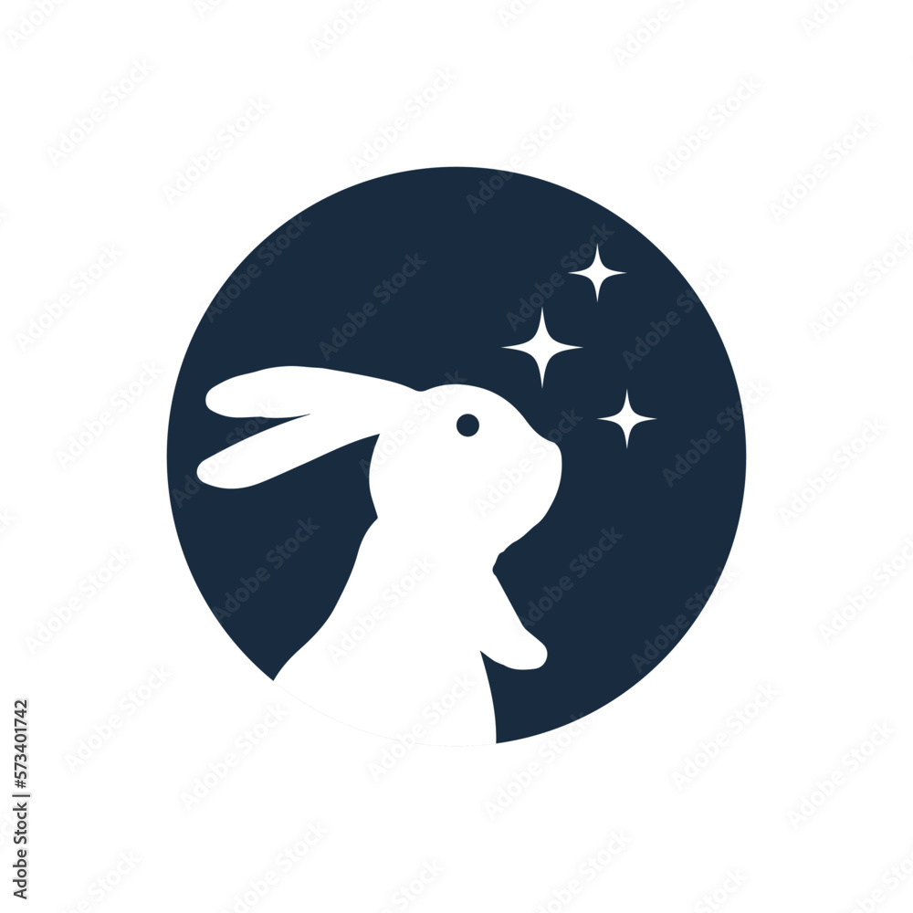 Wall mural negative space bunny logo design on circle background with star design