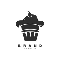 Cupcake chef hat with cherry logo design vector