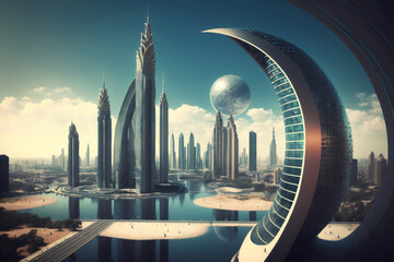 Naklejka premium futuristic silver city made with generative ai