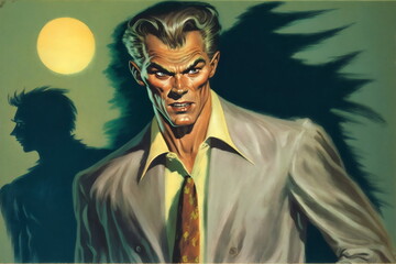 Fototapeta premium vintage golden age cinema painting of monster man, made with generative ai