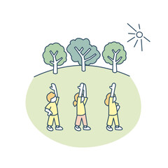 ストレッチする人々。朝の運動を楽しむ