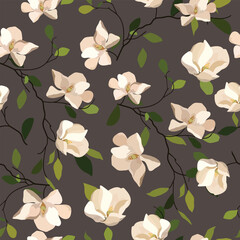 Blooming magnolia flower seamless pattern