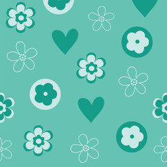 Fototapeta na wymiar Green spring flower and heart seamless pattern