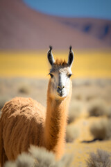 Obraz premium Llama Alpaca in South America Chile Peru Atacama Desert looking at the camera 