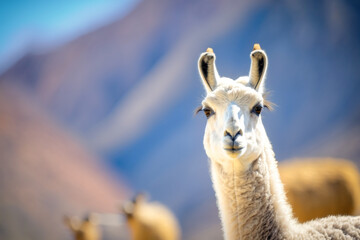 Obraz premium Llama Alpaca in South America Chile Peru Atacama Desert looking at the camera 