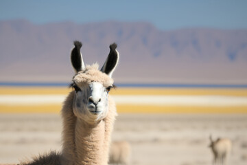 Obraz premium Llama Alpaca in South America Chile Peru Atacama Desert looking at the camera 