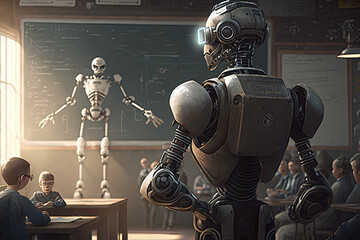 Robot professor, lecturer, helper, tutor to teach in a classroom, doing science experiments, helping students, teaching music, and tutoring students, kids and adults