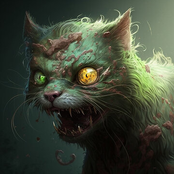 Zombie cat. Created using ai generative. 