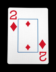 Two of diamonds card with clipping path