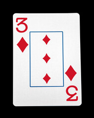 Three of diamonds card with clipping path