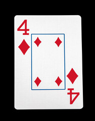 Four of diamonds card with clipping path
