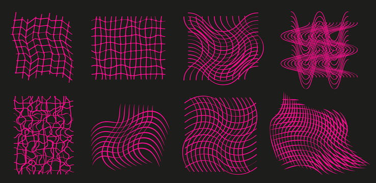 Set de texturas retro futuristas vectoriales dibujadas a mano color rosa. Vector
