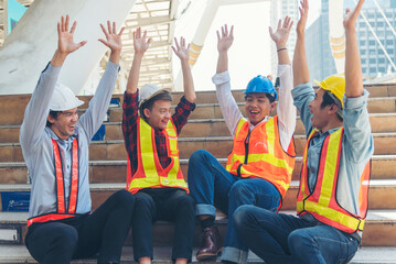 Fototapeta premium Partner Business Trust Teamwork Partnership. Industry contractor fist bump dealing mission business. Mission team meeting group of People Fist bump Hands together. Business industry trust teamwork
