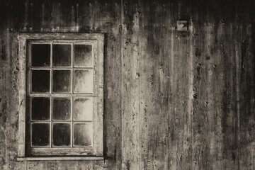 Weathered Window and Wall Black and White