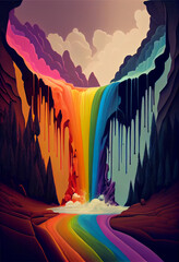 Rainbow over the waterfall. Generative AI