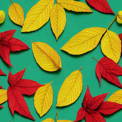 Autumn leaves and flowers pattern, Generative Ai