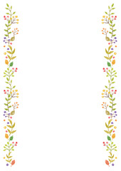 Obraz premium 左右に水彩風の植物飾りのある白背景の縦型フレーム