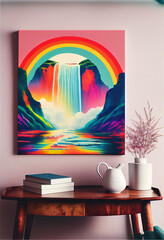 Rainbow over the waterfall. Home Decoration. Generative AI