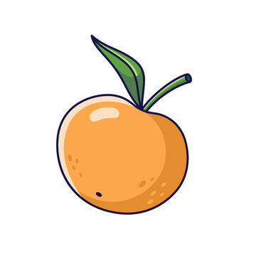 Cute orange Mandarin. Vector hand drawn cartoon icon illustration. Mandarin in doodle style. Isolated on white background.