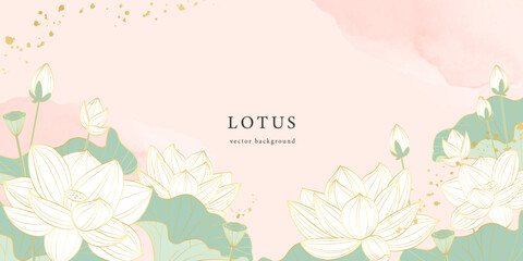 線画で描いた蓮のベクターイラスト背景