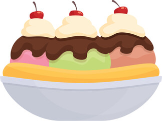 Cherry banana split icon cartoon vector. Cream food. Vanilla dessert