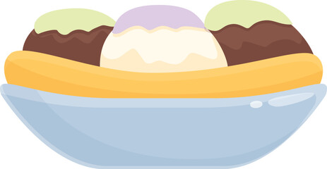Tasty sweet food icon cartoon vector. Banana sundae. Vanilla ice
