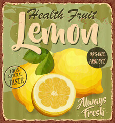 Vintage Health fruit lemon poster 1950s style.