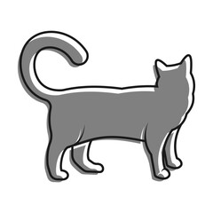Linear filled with gray color icon. Standing Cat Turned Its Head And Waits His Owner. Silhouette Of Domestic Cat, Pets. Simple black and white vector Isolated On white background