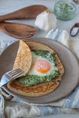Galette de sarasin - French Buckwheat crepe with egg and bacon