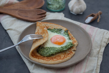 Galette de sarasin - French Buckwheat crepe with egg and bacon