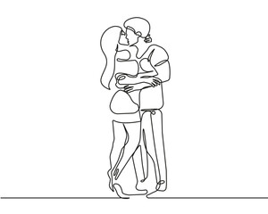 Couple Continuous One Line Drawing. Couple Kissing Abstract Line Art Drawing in Modern Trendy Style. Vector Drawing for Trendy Modern Design, Wall Decor, Printing, T-shirts, Postcard, Valentines Day