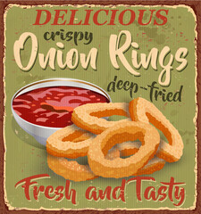 Vintage Onion Rings metal sign.Retro poster 1950s style.