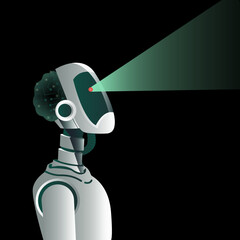 robot scanning with eyes vector illustration